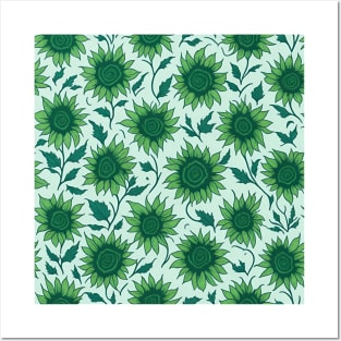 green sunflower pattern, floral art Posters and Art